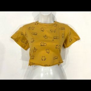 French Pastry Cute Yellow Cat Hanging Crop Top
